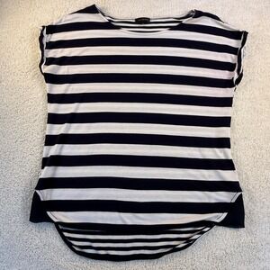 The Limited Women's Striped Top Size L Navy Blue White Rayon‎ Blend